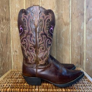 Justin Boots Brown and Pink Women's Cowboy Boots